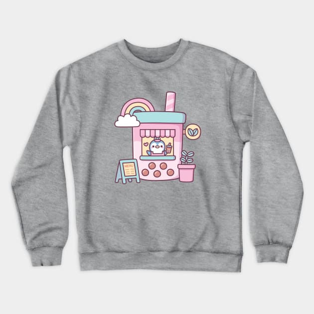 Cute Penguin Running A Bubble Tea Cafe Crewneck Sweatshirt by rustydoodle